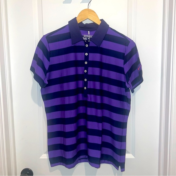 Nike Golf Polo Shirt Women XL Purple Striped Dri Fit‎ Performance Short Sleeve - Picture 1 of 8